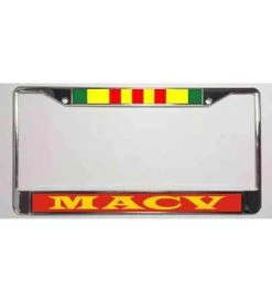 MACV With Vietnam Ribbon Metal License Plate Frame Licensed Military Apparel Patriotic Products Gifts For Veterans Families And Retired VetFriends.com