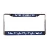 Aim High Fly Fight Win Air Force Metal License Plate Frame Licensed Military Apparel Patriotic Products Gifts For Veterans Families And Retired VetFriends.com