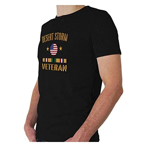 Desert Storm Veteran Black T-Shirt With American Flag And Service Ribbon Graphic 2 Desert Storm Veteran Black T-Shirt With American Flag And Service Ribbon Graphic - Image 2