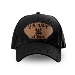 VetFriends.com US Navy Veteran Hat With Leather Patch Officially Licensed - Black