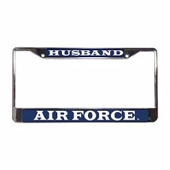 Air Force Husband Metal License Plate Frame Licensed Military Apparel Patriotic Products Gifts For Veterans Families And Retired VetFriends.com