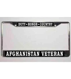 Afghanistan Veteran Duty-Honor-Country Metal License Plate Frame Licensed Military Apparel Patriotic Products Gifts For Veterans Families And Retired VetFriends.com