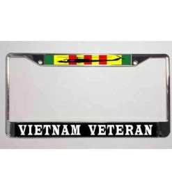 Vietnam Veteran Ribbon + Huey Metal License Plate Frame Licensed Military Apparel Patriotic Products Gifts For Veterans Families And Retired VetFriends.com