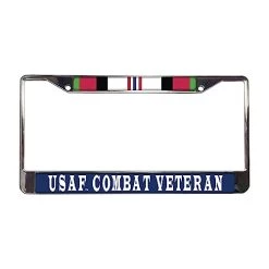 Afghanistan/OEF Air Force Combat Veteran Metal License Plate Frame Licensed Military Apparel Patriotic Products Gifts For Veterans Families And Retired VetFriends.com