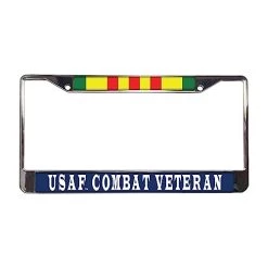 Vietnam War USAF Combat Veteran Metal License Plate Frame Licensed Military Apparel Patriotic Products Gifts For Veterans Families And Retired VetFriends.com