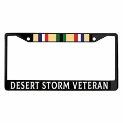 Desert Storm Veteran Black Finish License Plate Frame Graphic Tag Holder Cover 12 X 6