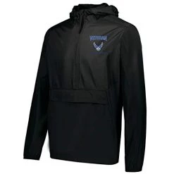 VetFriends.com USAF Veteran Packable Pullover Jacket - Embroidered, Water Resistant, Black, Unisex