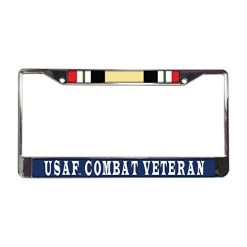 Iraq Campaign Ribbon USAF Combat Veteran Metal License Plate Frame Licensed Military Apparel Patriotic Products Gifts For Veterans Families And Retired VetFriends.com