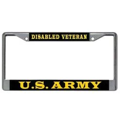 Disabled Veteran U.S. Army Metal License Plate Frame Licensed Military Apparel Patriotic Products Gifts For Veterans Families And Retired VetFriends.com