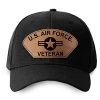 US Air Force Veteran Hat With Leather Roundel Patch Black