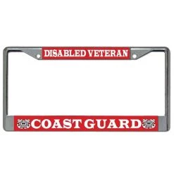 Disabled Veteran Coast Guard Metal License Plate Frame Licensed Military Apparel Patriotic Products Gifts For Veterans Families And Retired VetFriends.com