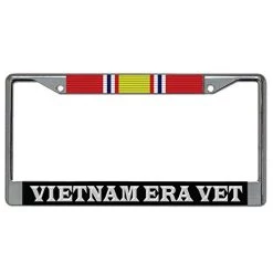 Vietnam Era Veteran National Defense Ribbon Metal License Plate Frame (Chrome)