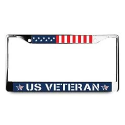 VetFriends.com US Veteran License Plate Frame With American Flag Patriotic Stars And Stripes Design (Chrome)