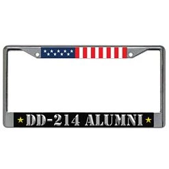 US Veteran Chrome License Plate Frame With DD-214 Alumni And US Flag