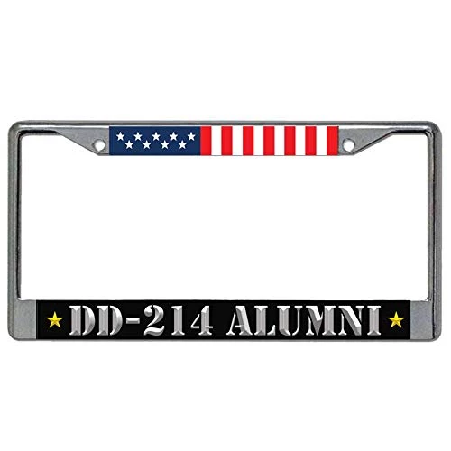 US Veteran Chrome License Plate Frame With DD-214 Alumni And US Flag 1 US Veteran Chrome License Plate Frame With DD-214 Alumni And US Flag