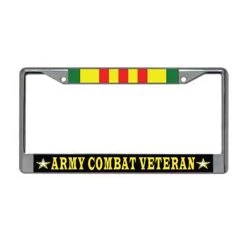 Vietnam War Army Combat Veteran Metal License Plate Frame Licensed Military Apparel Patriotic Products Gifts For Veterans Families And Retired VetFriends.com