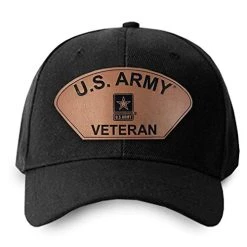 US Army Veteran Logo Hat With Leather Patch - Officially Licensed Black