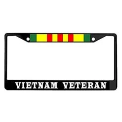 Vietnam Veteran Metal License Plate Frame With Service Ribbon (Black, 6x12 Inches)