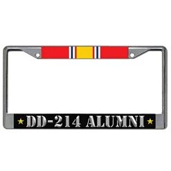 VetFriends.com US Veteran License Plate Frame With DD-214 Alumni And National Service Ribbon (Chrome)