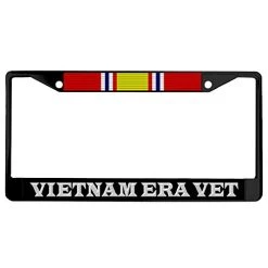 Vietnam Era Veteran National Defense Ribbon Metal License Plate Frame (Black)