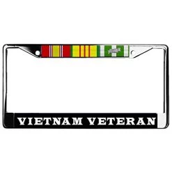 Vietnam Veteran 3 Ribbons Metal License Plate Frame (Chrome, 6 X 12 Inches)