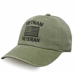 Vietnam Vet Hat With US Flag Embroidered Green