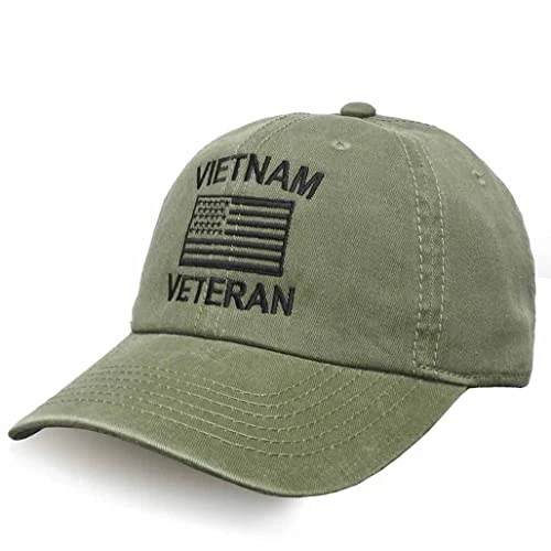 Vietnam Vet Hat With US Flag Embroidered Green 1 Vietnam Vet Hat With US Flag Embroidered Green
