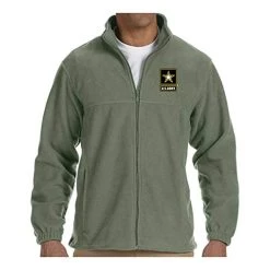 VetFriends.com US Army Star Logo Embroidered Fleece Jacket Sage Green Full Zipper