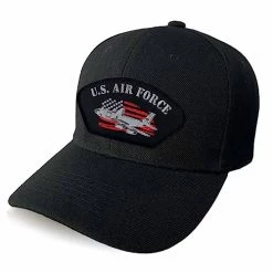 VetFriends.com US Air Force Hat With American Flag And Airplane Patch On Black Cap