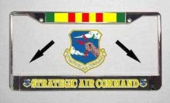 Air Force S. A. C With Vietnam Ribbon Metal License Plate Frame Licensed Military Apparel Patriotic Products Gifts For Veterans Families And Retired VetFriends.com