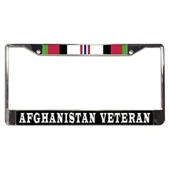 VetFriends.com Afghanistan Veteran License Plate Frame With Service Ribbon Graphics (Chrome)