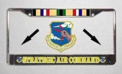 Air Force S. A. C With Desert Storm Ribbon Metal License Plate Frame Licensed Military Apparel Patriotic Products Gifts For Veterans Families And Retired VetFriends.com