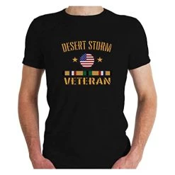 Desert Storm Veteran Black T-Shirt With American Flag And Service Ribbon Graphic