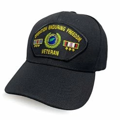Operation Enduring Freedom Veteran Patch Hat - Service Ribbons, Black- 6-Panel, Custom Patch Hat OEF USAF US Navy Army Marines VetFriends