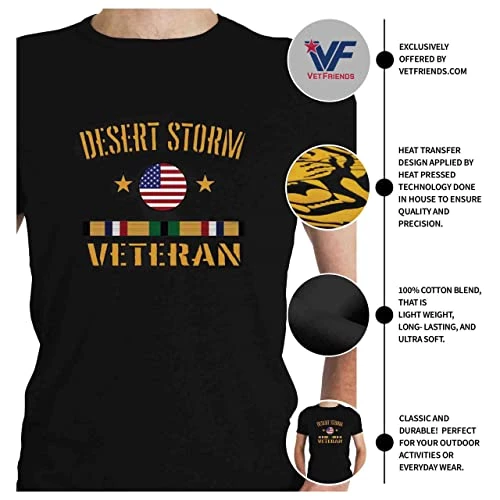 Desert Storm Veteran Black T-Shirt With American Flag And Service Ribbon Graphic 4 Desert Storm Veteran Black T-Shirt With American Flag And Service Ribbon Graphic - Image 4