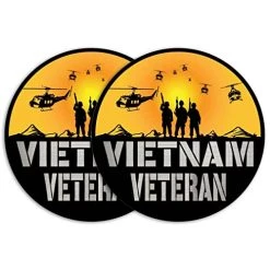 Vietnam Veteran Huey, 3 Soldiers Circle Decal/Bumper Sticker Quantity Of (2)