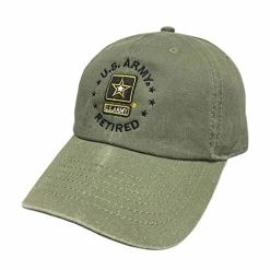Officially Licensed By U.S. Army Retired Veteran Logo Hat - Olive Drab Military Apparel Patriotic Products Gifts For Veterans Families And Retired
