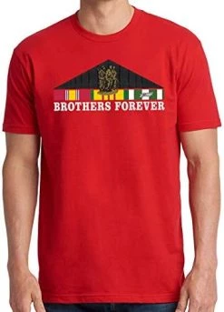 VetFriends.com Vietnam Memorial Brothers Forever Short Sleeve T-Shirt With Service Ribbon And Three Soldiers Statue -Bruce Store 41vt19FlYtL. AC