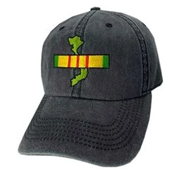 Vietnam Veteran Hat With Embroidered Map And Service Ribbon Vintage Black