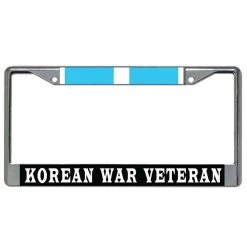 Korean War Veteran + Campaign Ribbon Metal License Plate Frame Licensed Military Apparel Patriotic Products Gifts For Veterans Families And Retired VetFriends.com