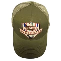 VetFriends.com Gulf War Veteran Hat Olive Drab Military Hat With Persian Gulf War Graphics Mesh Back Cap -Bruce Store 510AZvrbazL