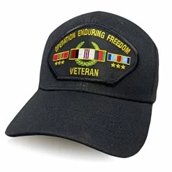 VetFriends.com Operation Enduring Freedom Veteran Hat Black With Three Ribbons Military Apparel Patriotic Products Gifts For Veterans