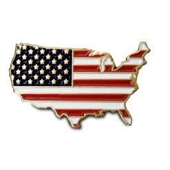 Authentic Official American Flag Map Lapel Pin USA Stars And Stripes Red White And Blue Enamel On Gold Base US Veteran Army Navy Air Force Marines Coast Guard Election Day Lapel Pin