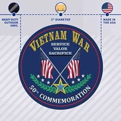 VetFriends.com Vietnam Veteran Service/Valor/Sacrifice Circle Decal Sticker With 50th Commemoration Graphic Quantityof (2) -Bruce Store 515l3h47DXL