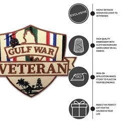 Gulf War Military Veteran Shield Patch With Service Ribbon, Helicopter, And Camel Graphics -Bruce Store 517tUAnp03L