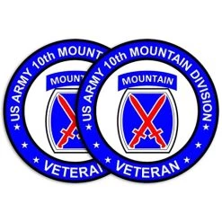 Army Veteran Circle Decal Sticker With 10th Mountain Division Graphic Quantity Of (2)