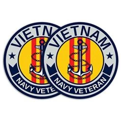 VetFriends.com Vietnam US Navy Veteran Round Decal Sticker With Anchor Graphic 3" (Quantity Of 2)