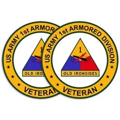 US Army Veteran Circle Decal Sticker With 1st Armored Division Graphic Quantity Of (2)