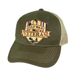VetFriends.com Gulf War Veteran Hat Olive Drab Military Hat With Persian Gulf War Graphics Mesh Back Cap