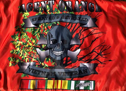 Vietnam Veteran With Service Ribbon: Agent Orange Sprayed And Betrayed Yard Flag -VetFriends.com – Orange 3x5 Oxford/Poly Flag With Service Ribbons, Skull And Cross Bones And Agent Orange Text 2 Vietnam Veteran With Service Ribbon: Agent Orange Sprayed And Betrayed Yard Flag -VetFriends.com – Orange 3x5 Oxford/Poly Flag With Service Ribbons, Skull And Cross Bones And Agent Orange Text - Image 2